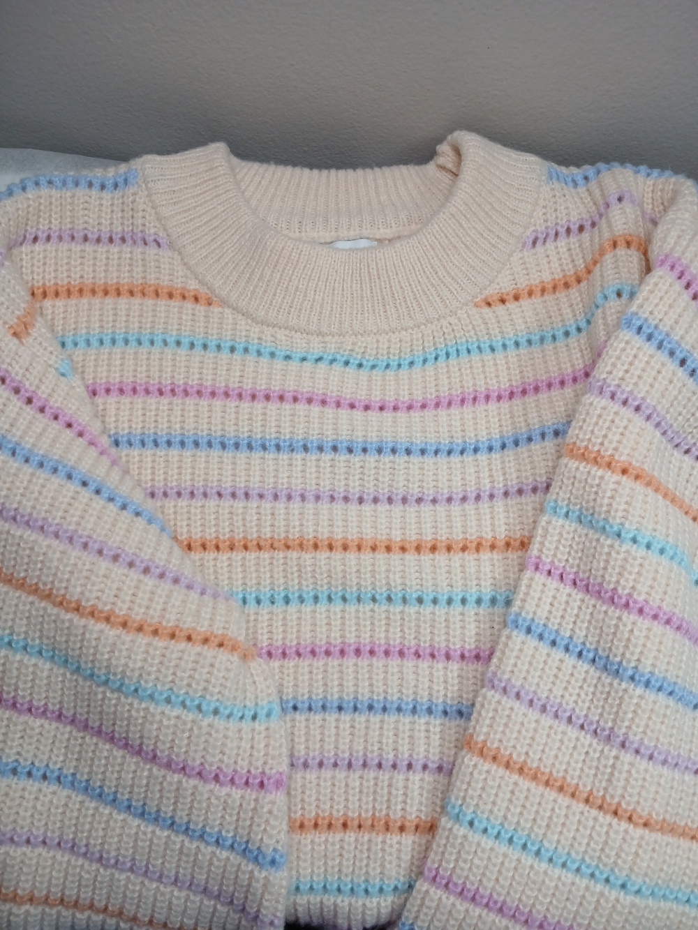 Princess Polly Cream Crewneck Sweater with Pastel Stripes